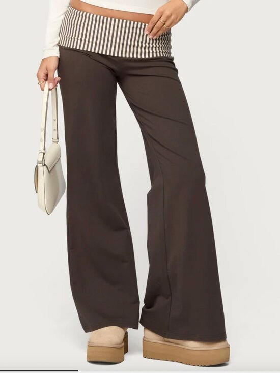 Edikted Pants - NWT Edikted Meshey Striped Foldover Wide Leg Pants Brown S